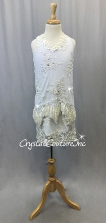 White Lace and Lycra Dress - Swarovski Rhinestones
