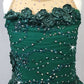 Emerald Green Lycra Leotard with Appliques and Back Skirt - Rhinestones