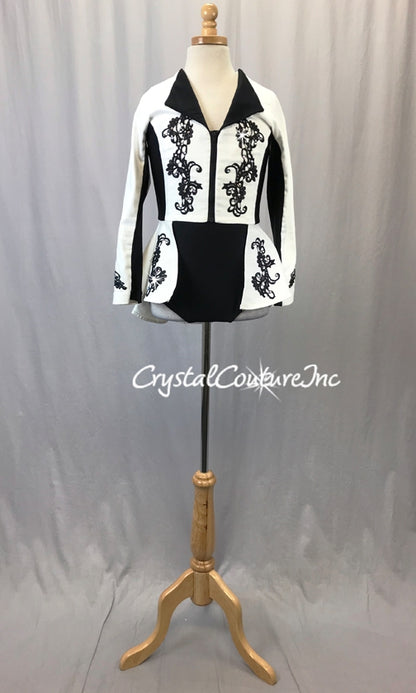 White and Black Denim Peplum Jacket w/Black Lycra Leotard