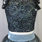 Slate Blue Lycra and Black Lace Top with Tulle/Lycra Skirt - Rhinestones