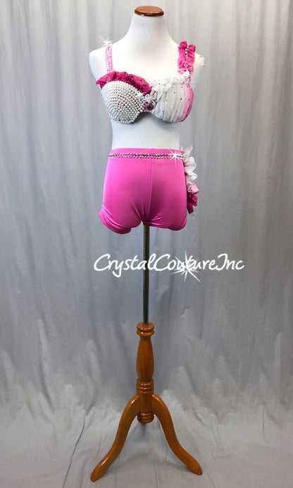 Pink, White Bra-top and Pink Trunk - Swarovski Rhinestones