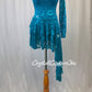Teal Blue Open Net Lace One-sleeved Dress with Separate Trunk - Swarovski Rhinestones