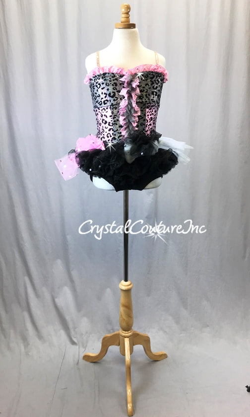 Black/Pink Animal Print Top with Black Trunk/Bustle Skirt - Swarovski Rhinestones