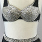 Black Bra-top with Black High-Waist Briefs/attached Black tails - Swarovski Rhinestones