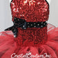 Red and Black Sequined Dress with Structured Tulle Skirt - Swarovski Rhinestones