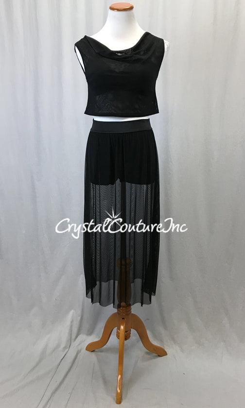 Black Sheer Mesh Top, Bra-Top and Long Mesh Skirt/Trunk