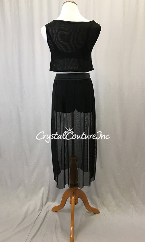 Black Sheer Mesh Top, Bra-Top and Long Mesh Skirt/Trunk