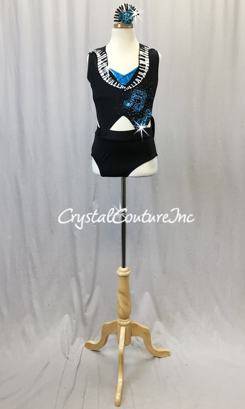 Black/White Tuxedo Inspired Connected 2 Piece with Turquoise Accents - Swarovski Rhinestones