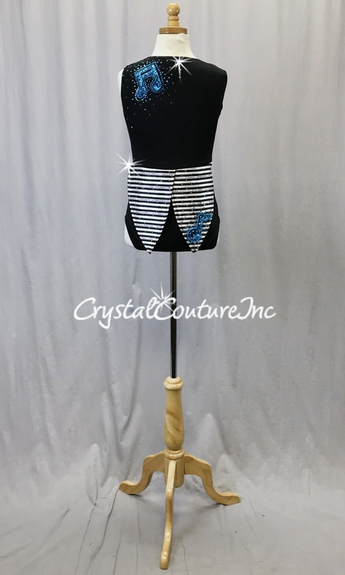 Black/White Tuxedo Inspired Connected 2 Piece with Turquoise Accents - Swarovski Rhinestones
