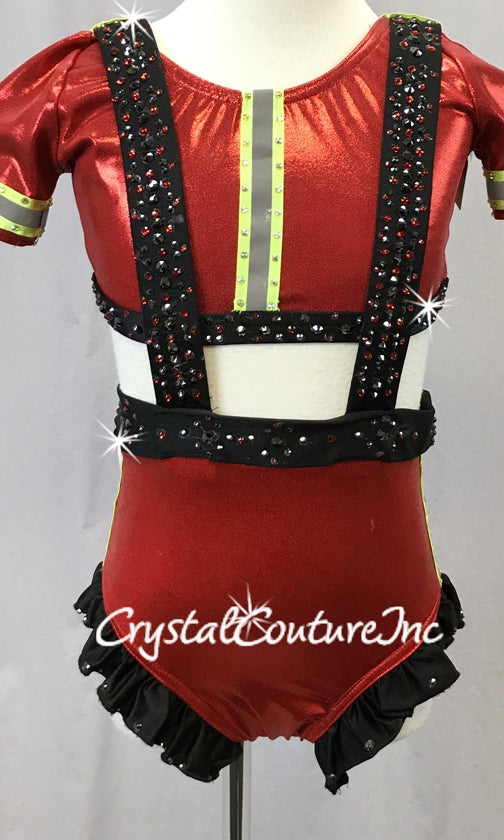 Fireman Inspired Red and Black Connected Top and Trunk - Swarovski Rhinestones