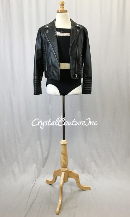 Grease Inspired 3-Piece Biker Jacket, Crop Top and Poodle Skirt - Swarovski Rhinestones
