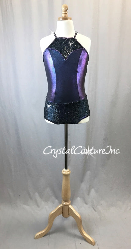 Purple Shimmery Holographic and Zsa-Zsa Leotard - Swarovski Rhinestones