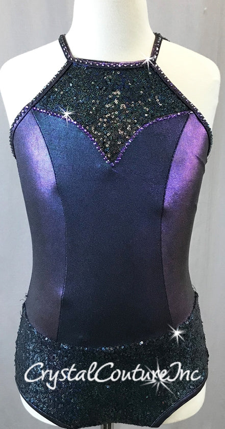 Purple Shimmery Holographic and Zsa-Zsa Leotard - Swarovski Rhinestones