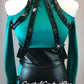Teal and Black Pleather Long Sleeve Top and Trunks - Swarovski Rhinestones