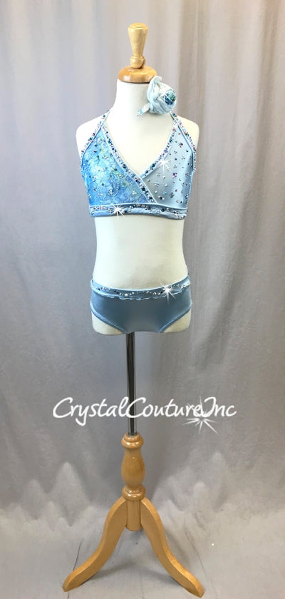Lt Blue Lycra and Lace Top with Trunk - Swarovski Rhinestones