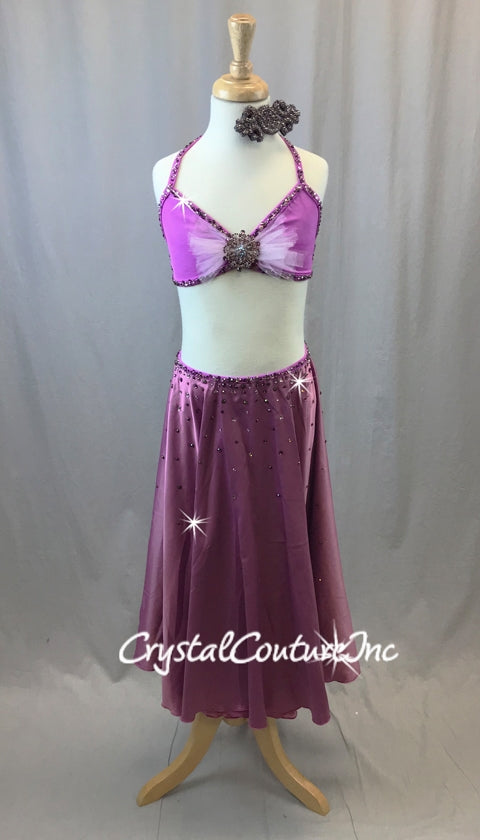 Purple Top and Trunks with Long Silk Charmeuse Skirt - Swarovski Rhinestones