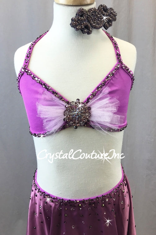 Custom Purple Top & Trunks with Long Silk Charmeuse Skirt - Swarovski Rhinestones