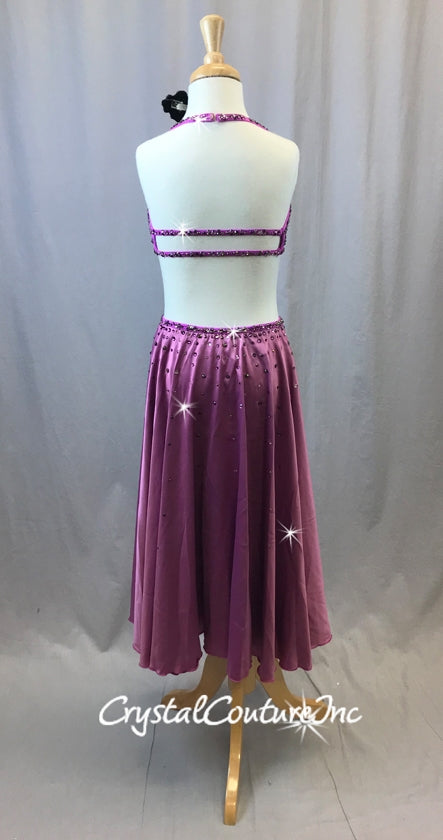 Purple Top and Trunks with Long Silk Charmeuse Skirt - Swarovski Rhinestones
