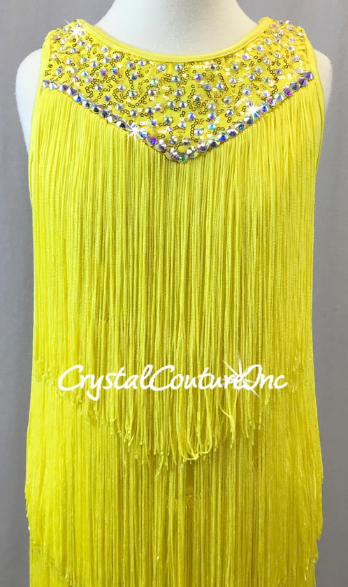 Yellow Tiered Fringe Dress with Yellow Leotard - Swarovski Rhinestones