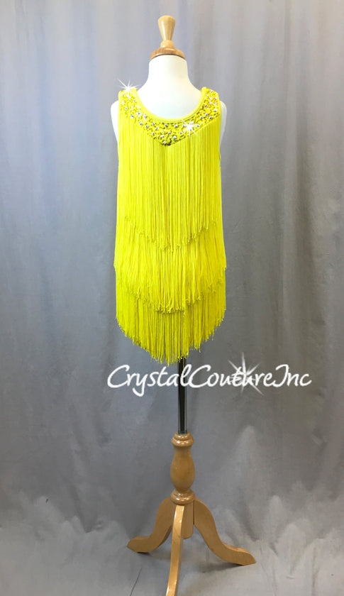 Yellow Tiered Fringe Dress with Yellow Leotard - Swarovski Rhinestones