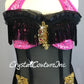 Black & Pink Corset Inspired Leotard with Black Fringe Tiered Skirt