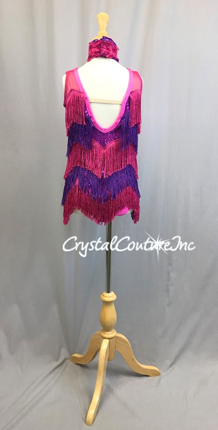 Hot Pink and Purple Fringe Dress with Hot Pink Leotard