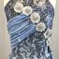 Charcoal Gray Floral Lace & Lycra Leotard with Asymmetrical Skirt - Swarovski Rhinestones