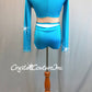 Turquoise Long Sleeve Crop Top and Trunks with Nude Insets - Swarovski Rhinestones