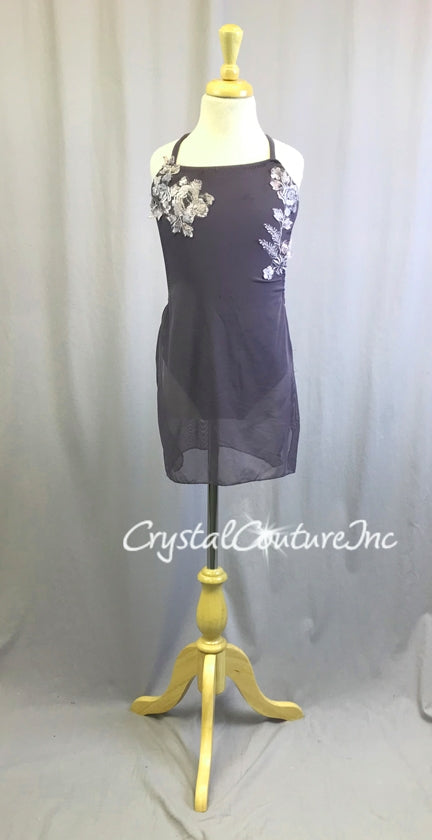 Dusty Purple Mesh Dress with Lycra Leotard - Appliques & Rhinestones