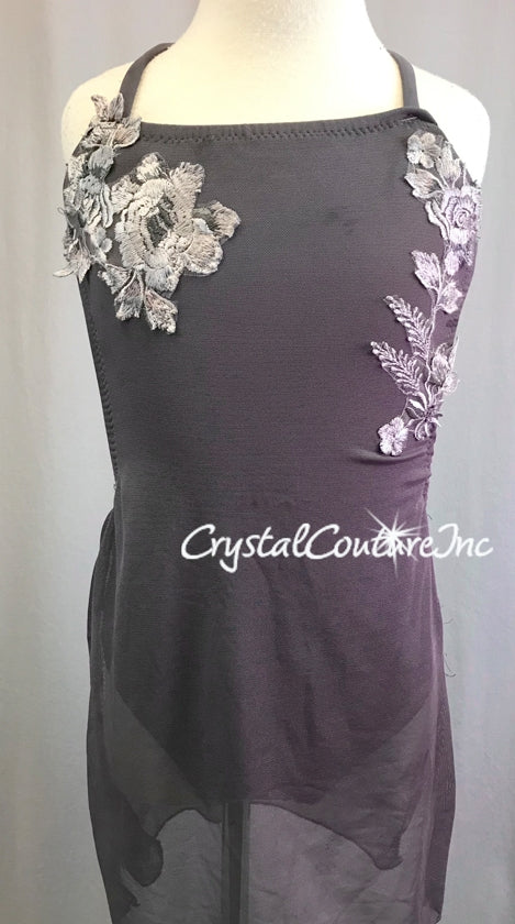 Dusty Purple Mesh Dress with Lycra Leotard - Appliques & Rhinestones