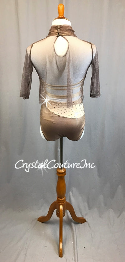 Dusty Purple Shimmery Metallic Sheer Mesh Top with Nude Halter and Trunk - Swarovski Rhinestones