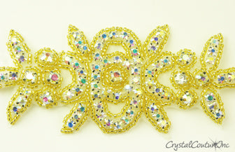 Gold Bead & Crystal Rhinestone Flower Applique – Crystal Couture