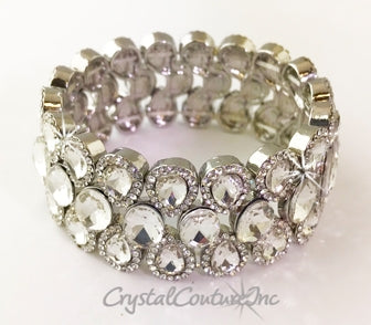 Crystal/Silver Pear and Oval Shape Rhinestone Stretch Bracelet