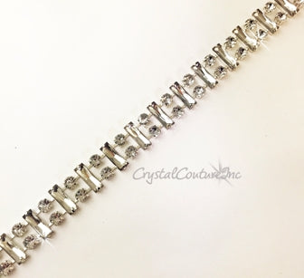 Crystal/Silver Rhinestone Baguette Trim - per foot