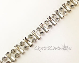 Crystal/Silver Rhinestone Baguette Trim - per foot