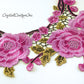 Fuchsia/Black/Gold Floral Lace Embroidered Applique