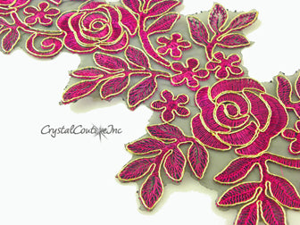 Fuchsia/Gold Floral Lace Embroidered Trim