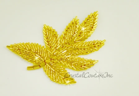 Gold Beaded Leaf Applique