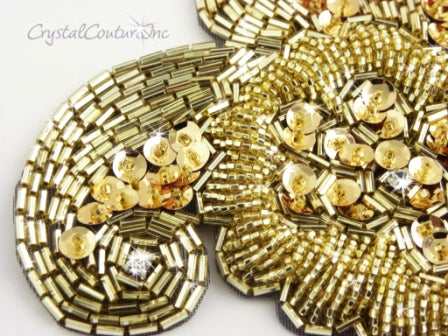 Gold Round Rhinestone and Small Gold Beading Contemporary Applique/Pat –  Trim 2000 Plus