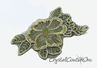 Gold/Silver/Black Flower Embroidered Applique - per yard 8 flowers
