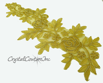 Gold Floral Lace Embroidered Applique