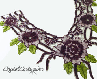 Purple/Lt Purple Floral Lace Embroidered Applique