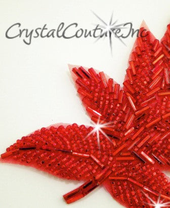 Red Beaded Leaf Applique