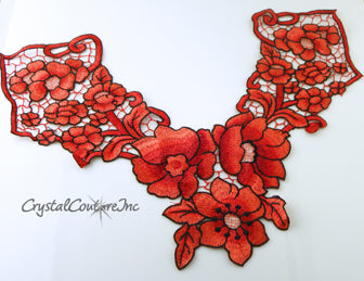 Red/Black Floral Lace Embroidered Applique
