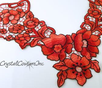 Red/Black Floral Lace Embroidered Applique
