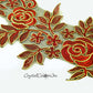 Red/Gold Floral Lace Embroidered Applique