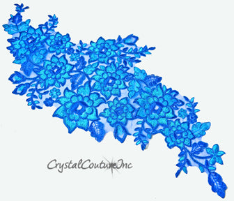 Sapphire/Teal Blue Floral Lace Embroidered Applique