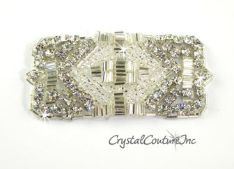 Silver Bead & Crystal Rhinestone Rectangle Applique