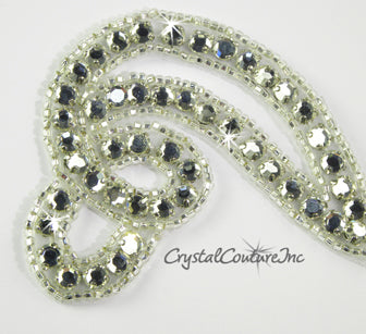 Silver Bead & Crystal Rhinestone Swirl Applique