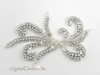 Silver/Crystal Rhinestone Scroll Applique